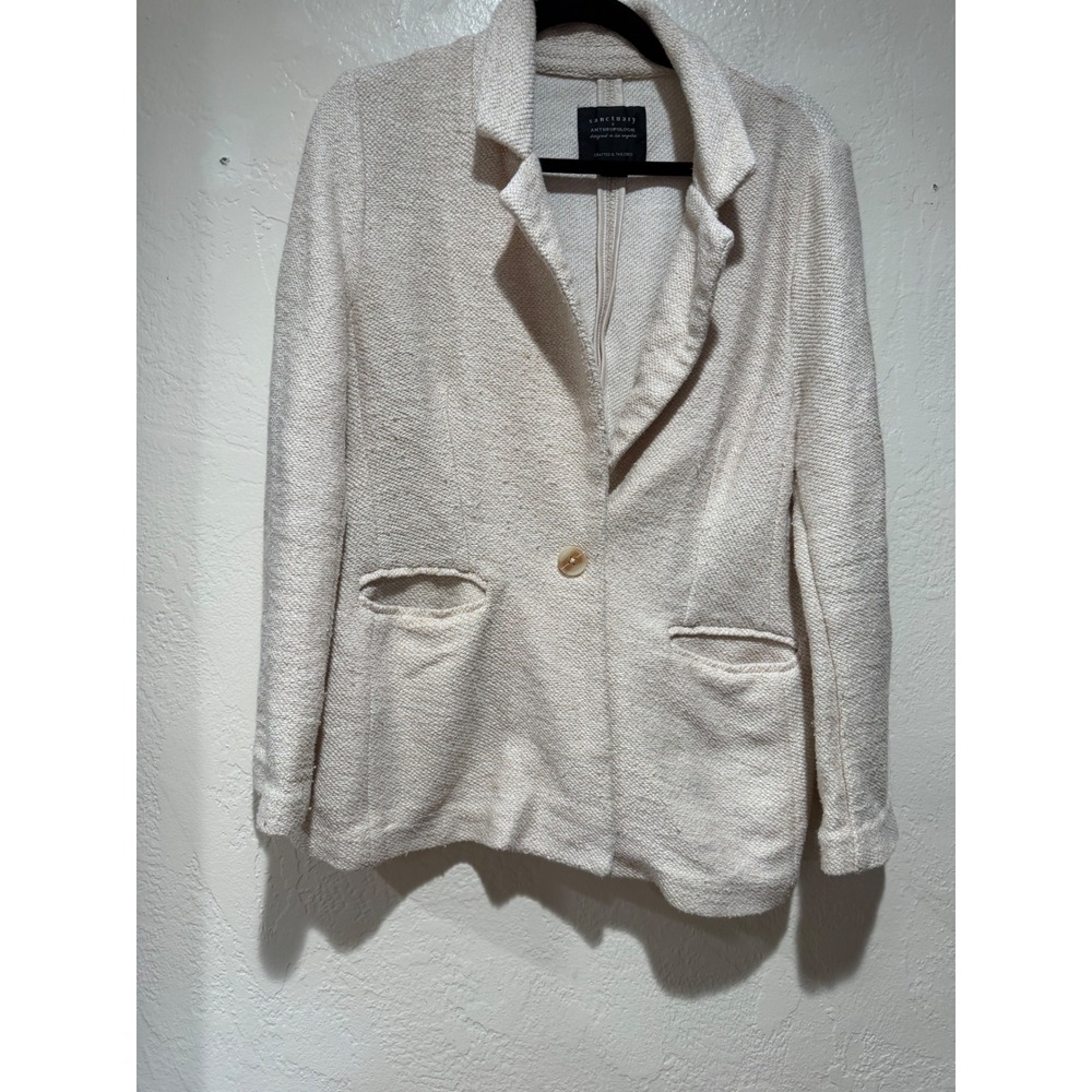 Sanctuary x Anthropologie Cream Textured Knit Single Button Blazer Jacket L‎